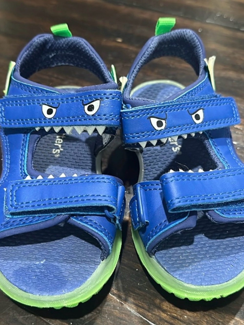 Carter's Blue Shark Face Sandals with Green Soles